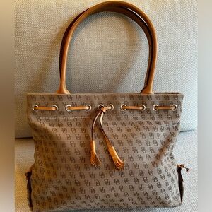 Vintage Original Dooney & Bourke Carryall/Tote Bag in Tan with Brown Monogram.
